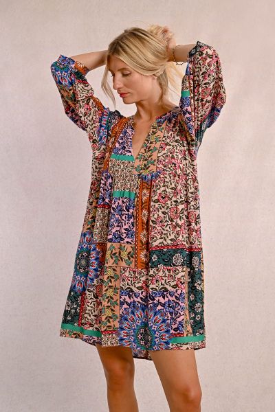 Short women's dress with puzzle print - summer style MOLLY BRACKEN (SKU) ZS14DE