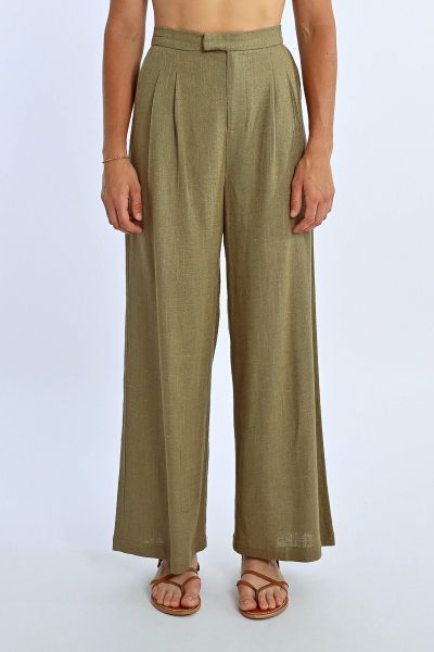 Wide women's high-waisted linen trousers MOLLY BRACKEN (SKU) PL274ADP