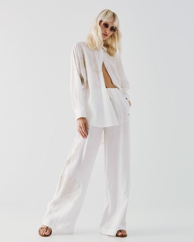Women's trousers with elastic waist and floral embroidery ACCESS FASHION (SKU) 5087
