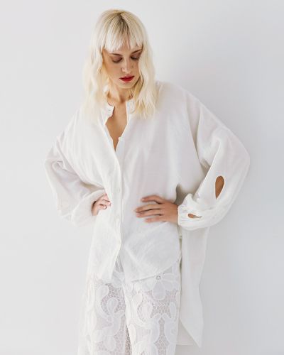 Women's asymmetrical shirt with elastic cuffs ACCESS FASHION (SKU) 7048