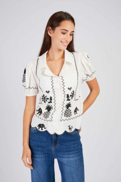 Women's embroidered shirt with short sleeves - bohemian chic DERHY (SKU) P525021