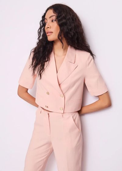 Pink women's jacket with double breasted - style and elegance! GAUDI(SKU)511FD35006