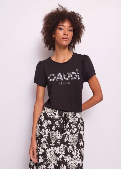 Women's black T-shirt with logo and elastic cotton GAUDI (SKU)511BD64028