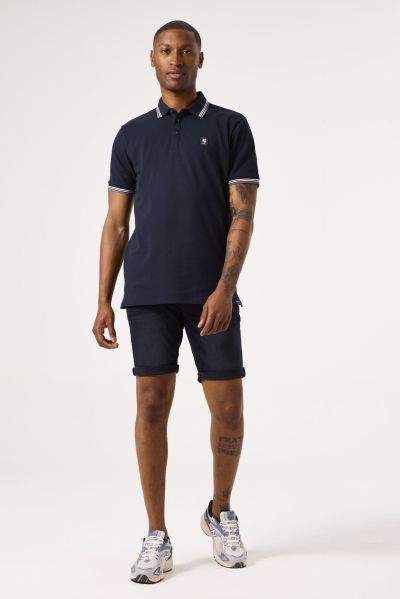 Stylish men's polo-style T-shirt with a collar in ink blue color GARCIA (SKU) D51023