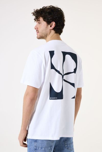 Мъжка oversize тениска в бяло и щампован гръб GARCIA (SKU) H51OO1
