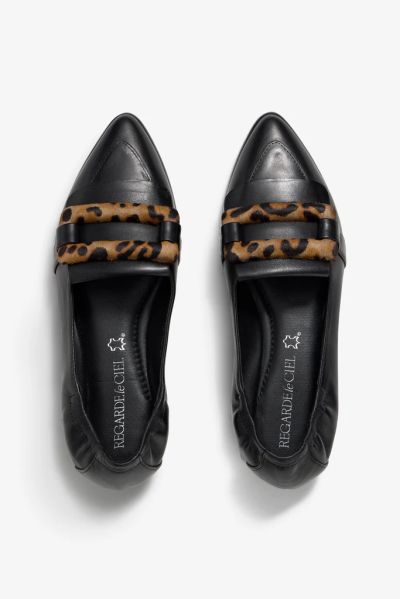 Elegant black shoes with leopard print - style and class! REGARDE LE CIEL (SKU)KENDRA01.