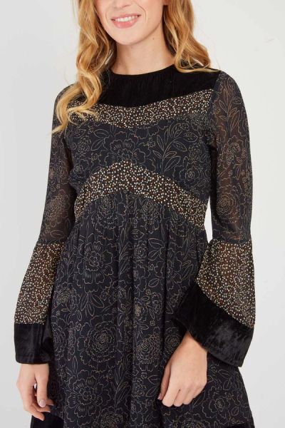 Women's short dress with velvet details DELOS - elegance and style DERHY (SKU) A510032