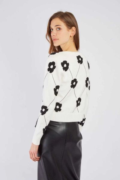 Дамска плетена жилетка с флорална бродерия BASTELICA DERHY (SKU) A545024