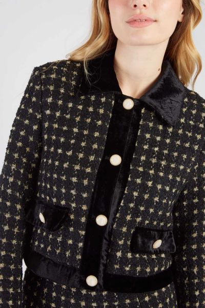 Elegant women's blazer made of tweed and velvet RAJANE DERHY (SKU) A585025