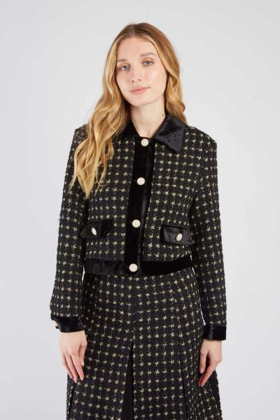 Elegant women's blazer made of tweed and velvet RAJANE DERHY (SKU) A585025