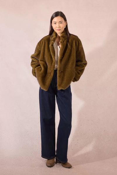 Women's jacket with straight cut and short fur MOLLY BRACKEN (SKU) P1816DH