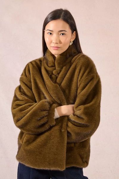 Women's jacket with straight cut and short fur MOLLY BRACKEN (SKU) P1816DH
