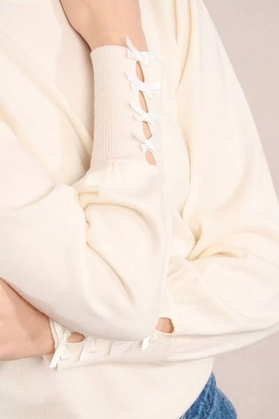 Women's fine sweater with satin ribbons MOLLY BRACKEN (SKU) LA1840DN
