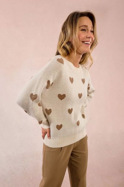 Women's knitted sweater with shiny hearts MOLLY BRACKEN (SKU) LA1774DN