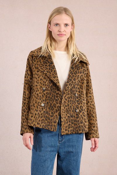 Women's short coat with a straight cut and leopard print MOLLY BRACKEN (SKU) T1843DH