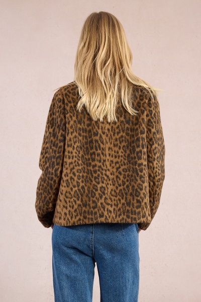 Women's short coat with a straight cut and leopard print MOLLY BRACKEN (SKU) T1843DH