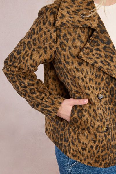 Women's short coat with a straight cut and leopard print MOLLY BRACKEN (SKU) T1843DH