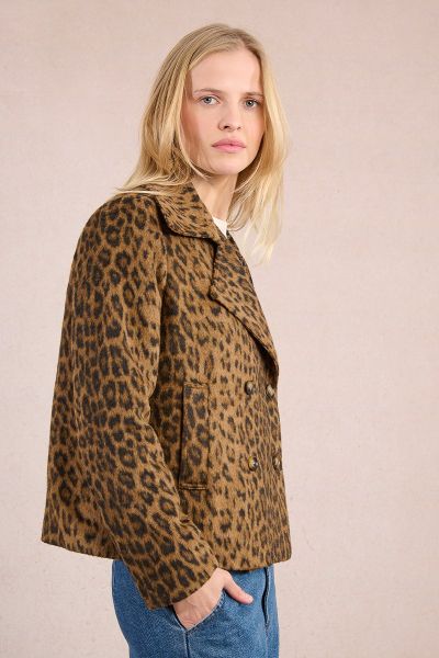 Women's short coat with a straight cut and leopard print MOLLY BRACKEN (SKU) T1843DH