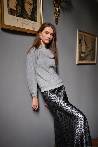 Elegant sweater with a wide collar - tenderness with sequins MOLLY BRACKEN (SKU) LA1802DN