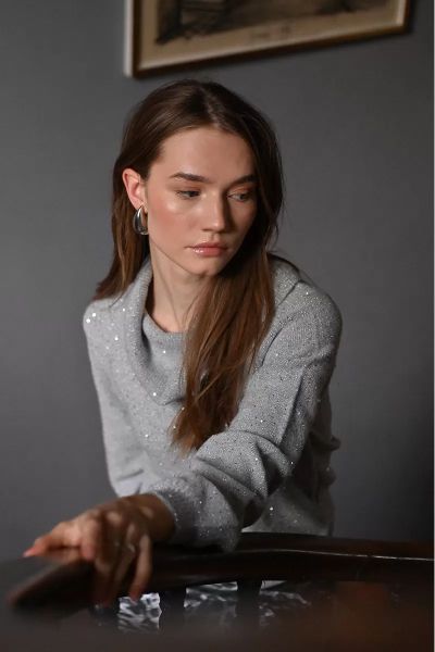 Elegant sweater with a wide collar - tenderness with sequins MOLLY BRACKEN (SKU) LA1802DN