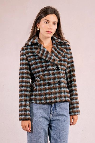 Short women's checkered coat - style and comfort MOLLY BRACKEN (SKU) P1831BDH