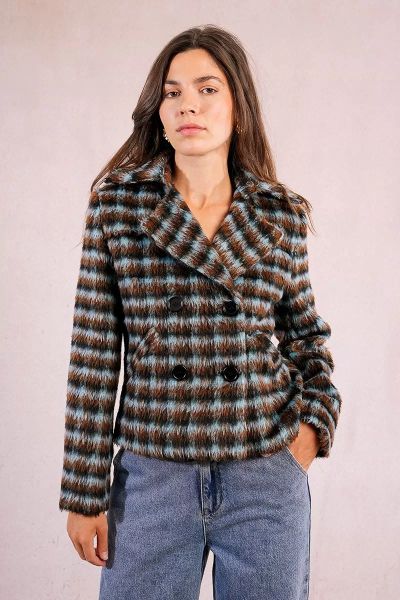 Short women's checkered coat - style and comfort MOLLY BRACKEN (SKU) P1831BDH
