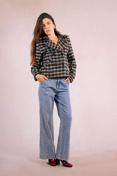 Short women's checkered coat - style and comfort MOLLY BRACKEN (SKU) P1831BDH