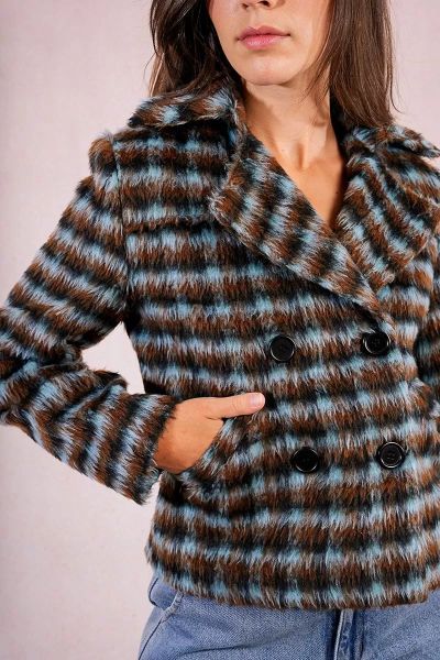 Short women's checkered coat - style and comfort MOLLY BRACKEN (SKU) P1831BDH