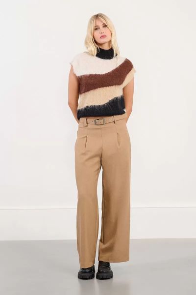 Women's wide pleated pants with belt - style and elegance MOLLY BRACKEN (SKU) PL164BDN