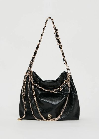 GAUDI shiny black clutch with chains (SKU) 12490