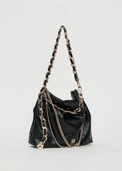 GAUDI shiny black clutch with chains (SKU) 12490