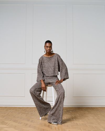Women's wide-leg sequin pants - elegance and sparkle ACCESS FASHION (SKU) 5077