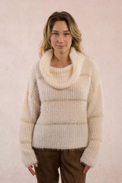 Striped polo sweater with shiny sequins - elegant comfort MOLLY BRACKEN (SKU) LA1809DH