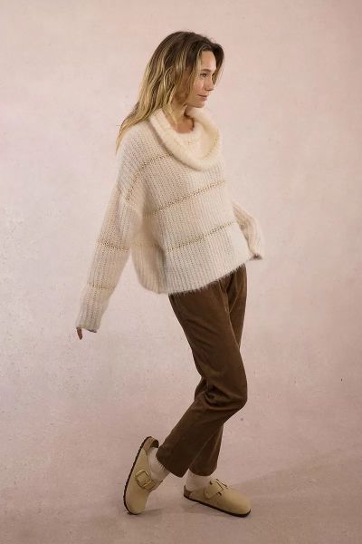 Striped polo sweater with shiny sequins - elegant comfort MOLLY BRACKEN (SKU) LA1809DH