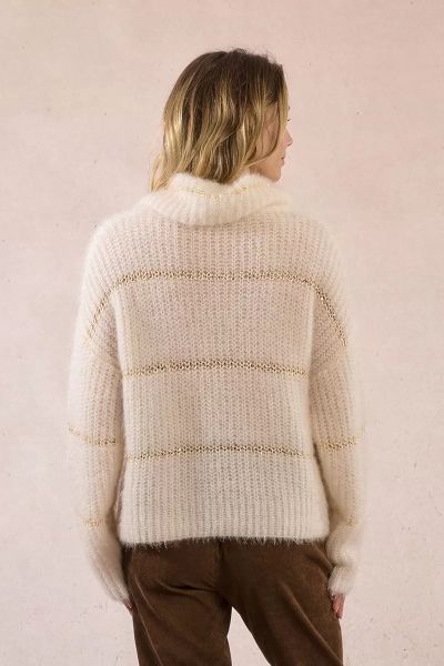 Striped polo sweater with shiny sequins - elegant comfort MOLLY BRACKEN (SKU) LA1809DH