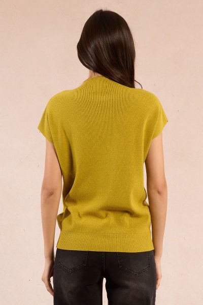 Slim sleeveless lime sweater: Elegant comfort with a high collar MOLLY BRACKEN (SKU) E1616DN
