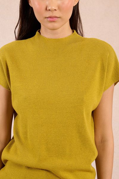 Slim sleeveless lime sweater: Elegant comfort with a high collar MOLLY BRACKEN (SKU) E1616DN
