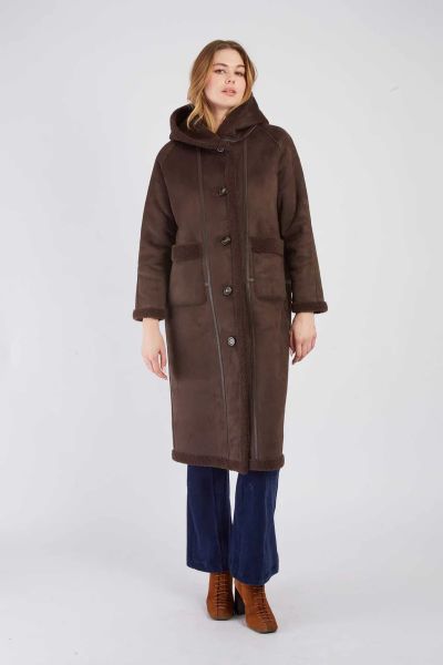 Long Women's Coat with Hood - Elegant and Warm DERHY (SKU) A585015