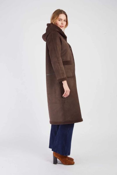 Long Women's Coat with Hood - Elegant and Warm DERHY (SKU) A585015