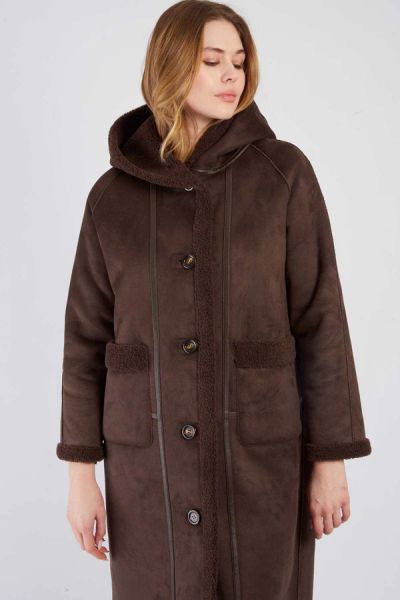Long Women's Coat with Hood - Elegant and Warm DERHY (SKU) A585015