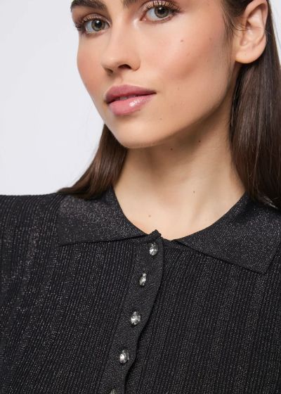 Black Fitted Blouse with Collar - Elegant and Stylish! GAUDI (SKU)521FD53034