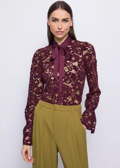 Bordeaux Lace Shirt - Elegant Women's Blouse GAUDI (SKU)521FD45006