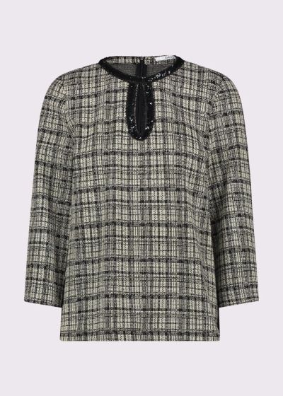 Plaid women's blouse with sequins - an elegant choice! GAUDI (SKU)521FD44003