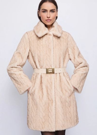 Elegant faux fur coat with belt GAUDI (SKU)521FD39005