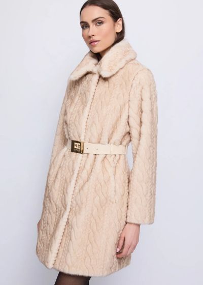 Elegant faux fur coat with belt GAUDI (SKU)521FD39005