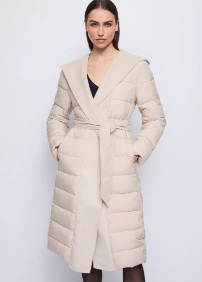Beige long down jacket for women - Warm and stylish! GAUDI (SKU)521FD35005