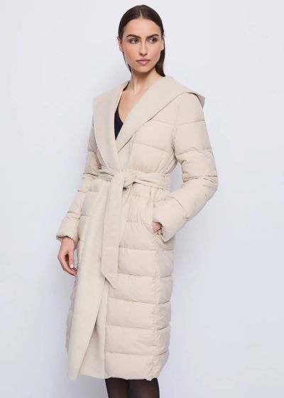 Beige long down jacket for women - Warm and stylish! GAUDI (SKU)521FD35005