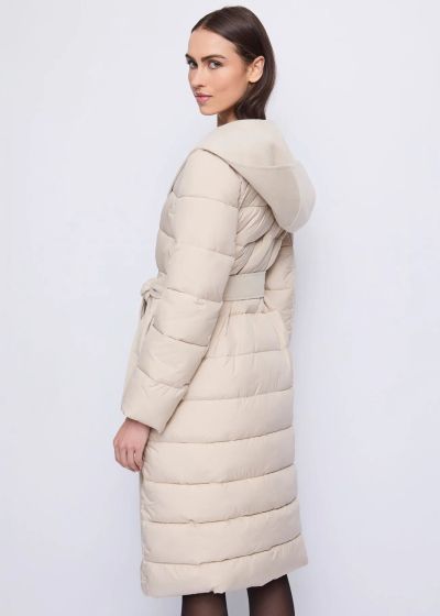 Beige long down jacket for women - Warm and stylish! GAUDI (SKU)521FD35005