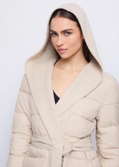 Beige long down jacket for women - Warm and stylish! GAUDI (SKU)521FD35005