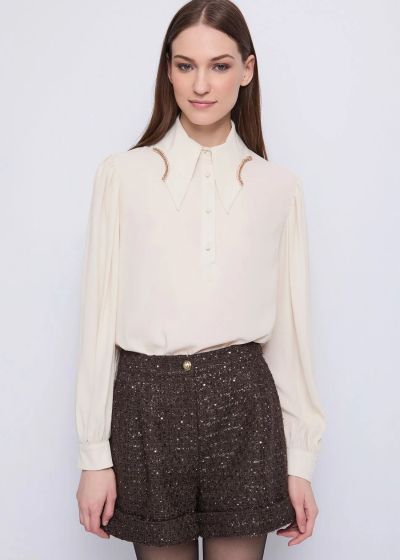 Elegant white shirt with gold accents GAUDI (SKU)521FD45024